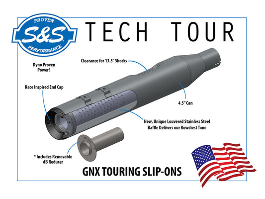 4.5in. GNX Slip-On Mufflers - Chrome with Black End Caps. Fits Touring 2017up.