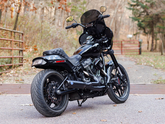2-into-1 Qualifier Exhaust - Black with Black End Cap. Fits Softail 2018up Non-240 Rear Tyre Models