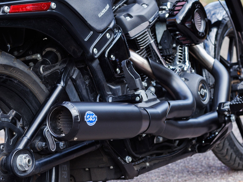 2-into-1 Qualifier Exhaust - Black with Black End Cap. Fits Softail 2018up Non-240 Rear Tyre Models