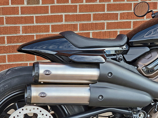 4in. Grand National Slip-On Mufflers - Stainless Steel with Black End Cap. Fits Sportster S 2021up