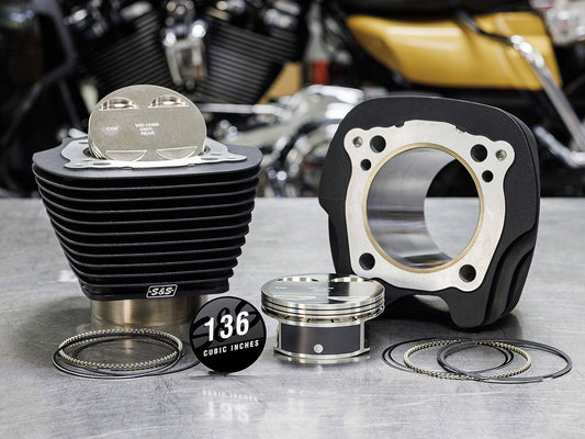 136ci Stroker Big Bore Kit with Non-Highlighted Fins - Black. Fits Milwaukee-Eight 2017up with S&S 4-5/8in. Stroker Flywheel.
