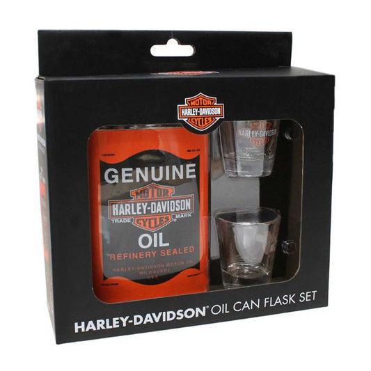Harley-Davidson Genuine Oil Can Hip Flask & Shot Glass Gift Set