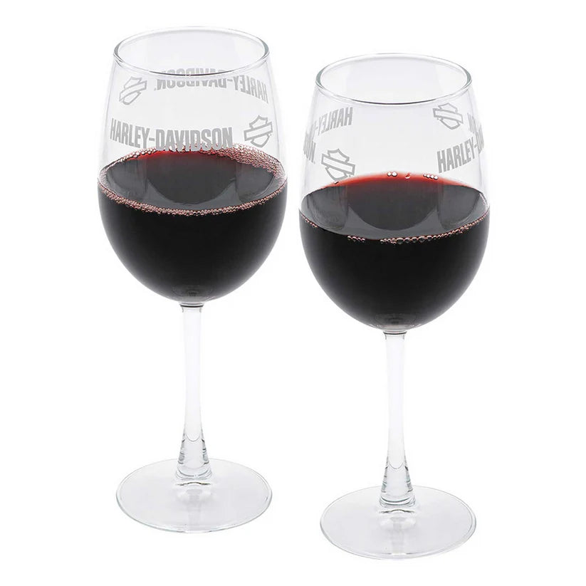 Harley-Davidson Premier Etched Bar & Shield Logo Wine Glass Set