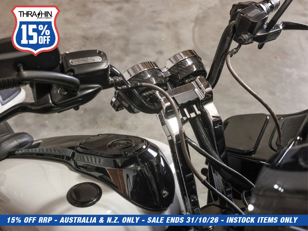 Thrashin Risers to Gauges Relocation Front Extension Bracket - Black. Fits Road Glide 2015up.