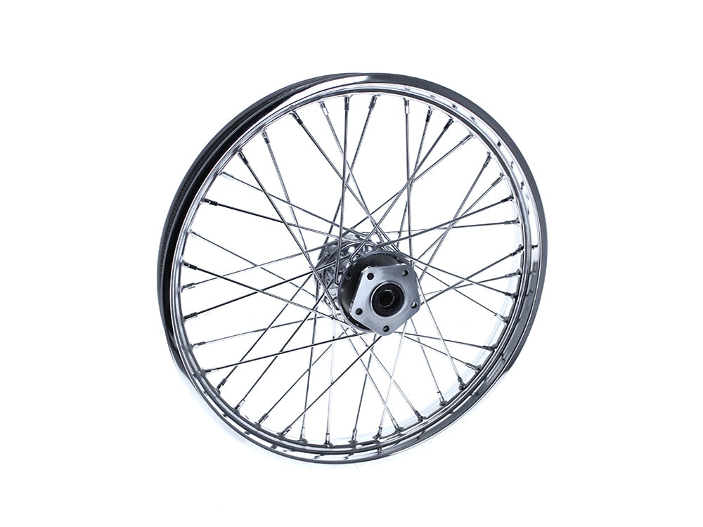 21in. x 2.15in. Front 40 Spoke Cross Laced Wheel - Chrome. Fits Softail 1984-1999, Dyna Wide Glide 1993-1999 & FXWG 1984-1986.