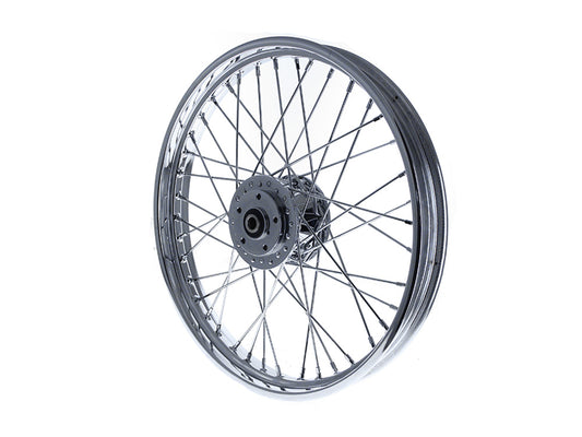 21in. x 2.15in. Front 40 Spoke Cross Laced Wheel - Chrome. Fits Narrow Glide Dyna 1991-1999, FXR 1984-1994 & Sportster 1984-1999.