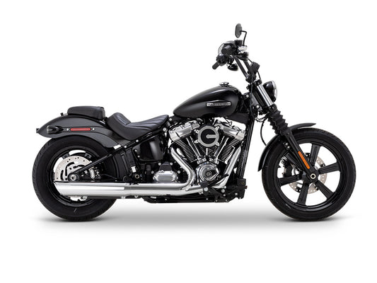 4in. Twin Slash Slip-On Muffler - Chrome. Fits Softail Street Bob, Low Rider S, Low Rider ST & Heritage 2025up