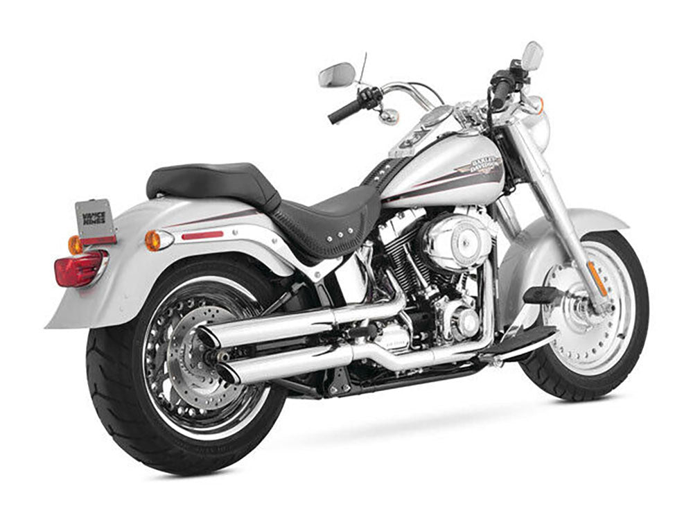 3in. Twin Slash Slip-On Mufflers - Chrome. Fits Softail Deuce 2007 & Fat Boy 2007-2017