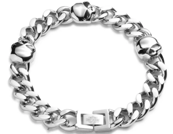 Harley-Davidson Men's 9 in. Willie G Skull Curb Chain Bracelet- Stainless Steel