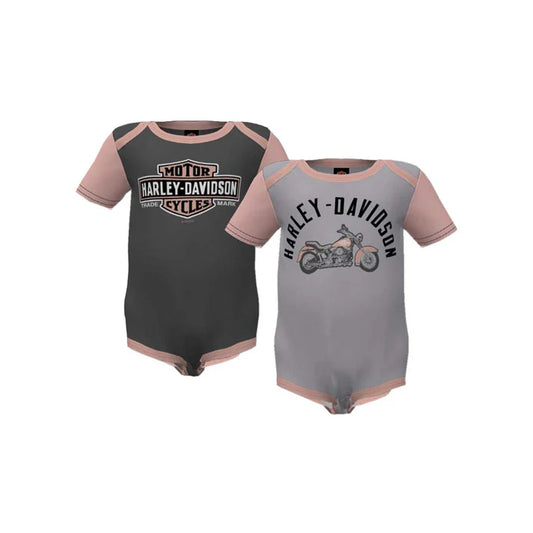 Harley-Davidson Baby Girl's 2-pack Bodysuit - Pink/Grey
