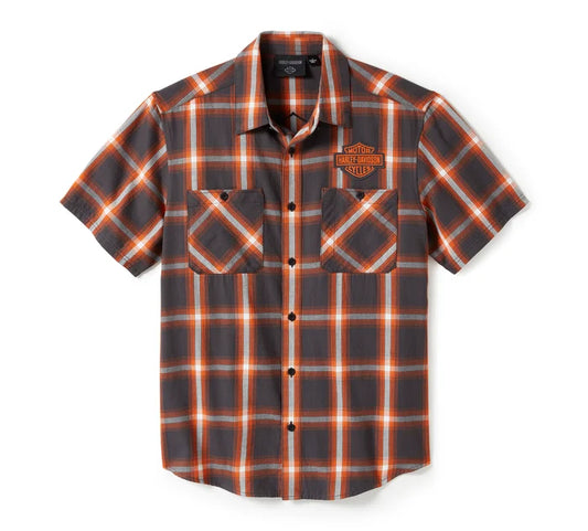 Harley-Davidson Bar & Shield Staple Plaid Shirt - Asphalt/Orange