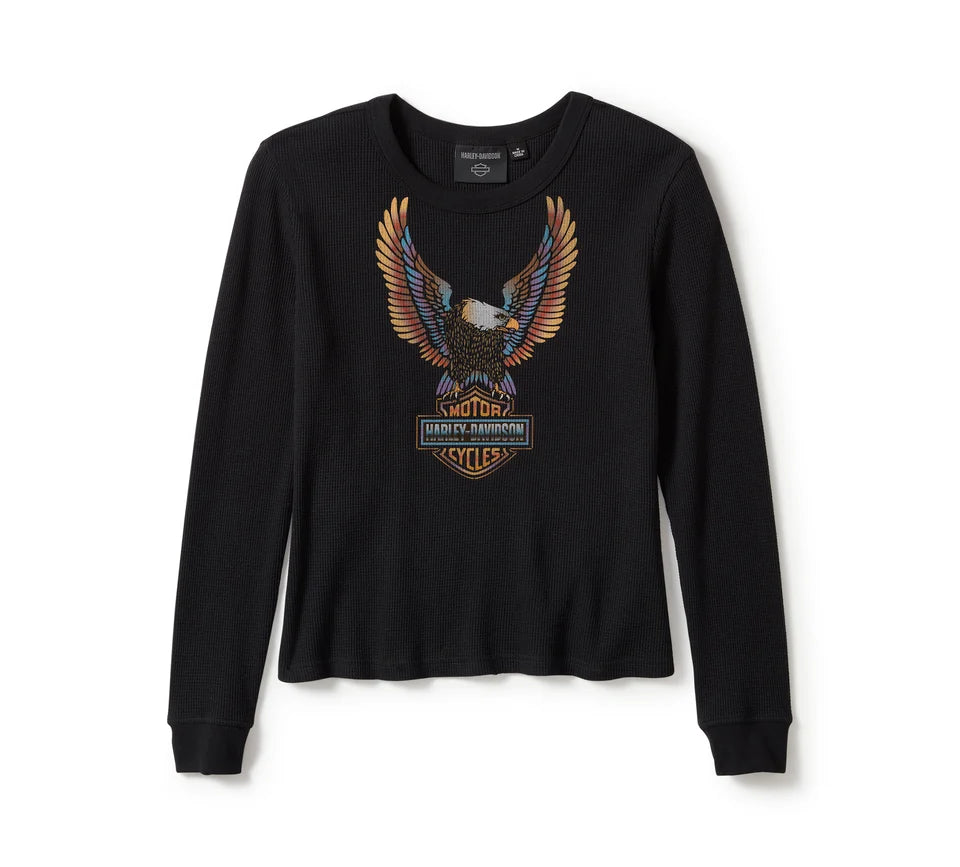 Women's Harley-Davidson Neon Eagle Distressed Waffle Knit Tee - Black