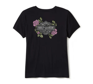 Women's Harley-Davidson Rose & Thorn Bling V Neck Tee - Black