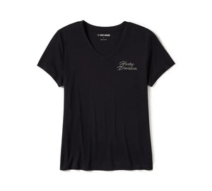 Women's Harley-Davidson Rose & Thorn Bling V Neck Tee - Black