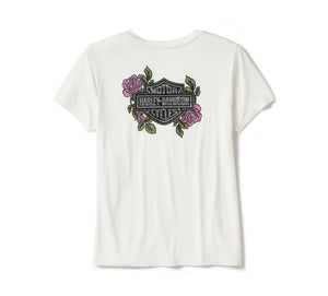 Women's Harley-Davidson Rose & Thorn Bling V Neck Tee - Off White