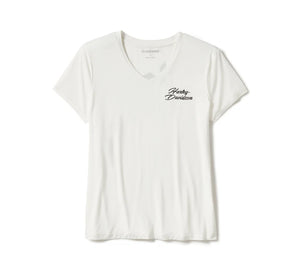 Women's Harley-Davidson Rose & Thorn Bling V Neck Tee - Off White