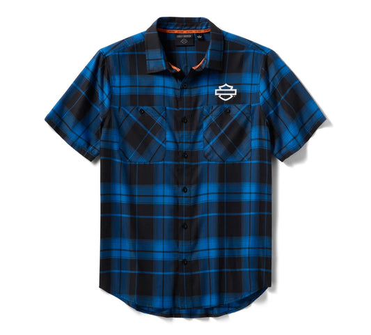 Harley-Davidson Short Sleeve TECH Coolmax Plaid Shirt- Blue