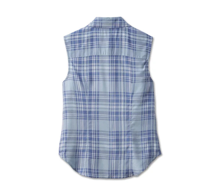 Women's Harley-Davidson Sleeveless Plaid Shirt - Blue