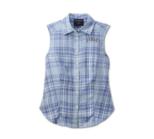 Women's Harley-Davidson Sleeveless Plaid Shirt - Blue