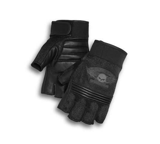 Harley-Davidson Men's Winged Willie G Skull Mesh Fingerless Gloves