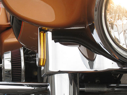 Front Indicator Turn Signal Strips with Clear Lens & Amber LED's - Chrome. Fits Street Glide 2006-2023