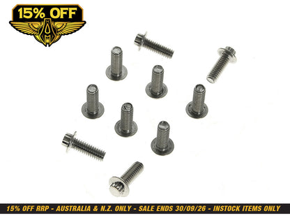 Front Disc Rotor Bolts - Polished Stainless 12 Point. 10x 5/16in.-18 x 1.0in.. Fits Most HD models 1984up.