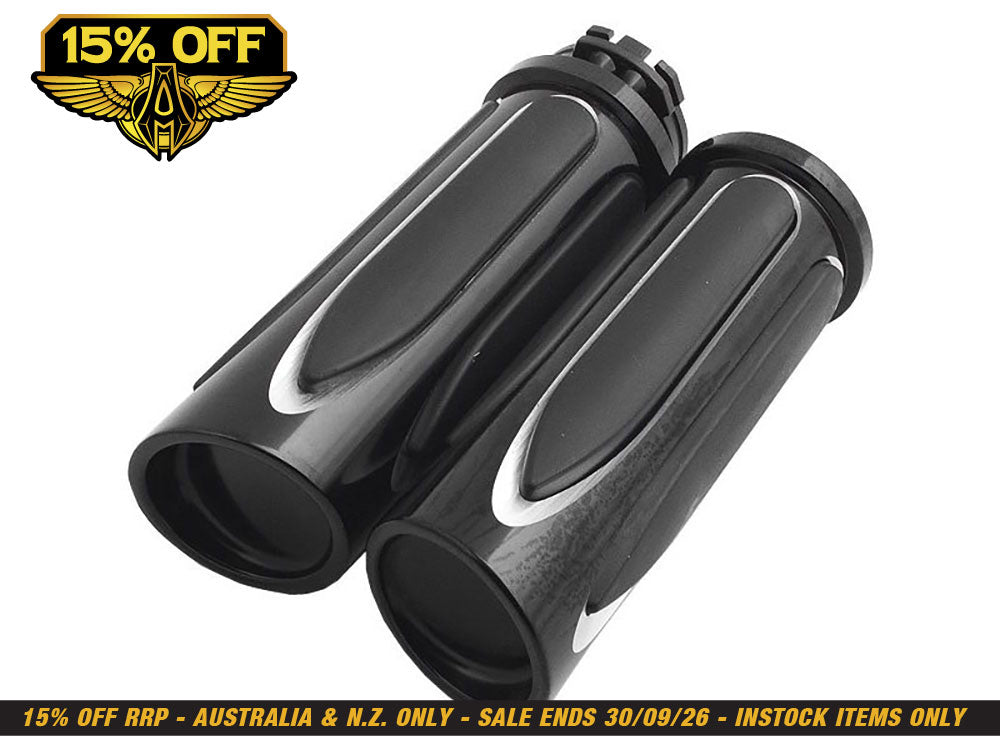 Deep Cut Comfort Handgrips - Black. Fits H-D with Throttle Cable
