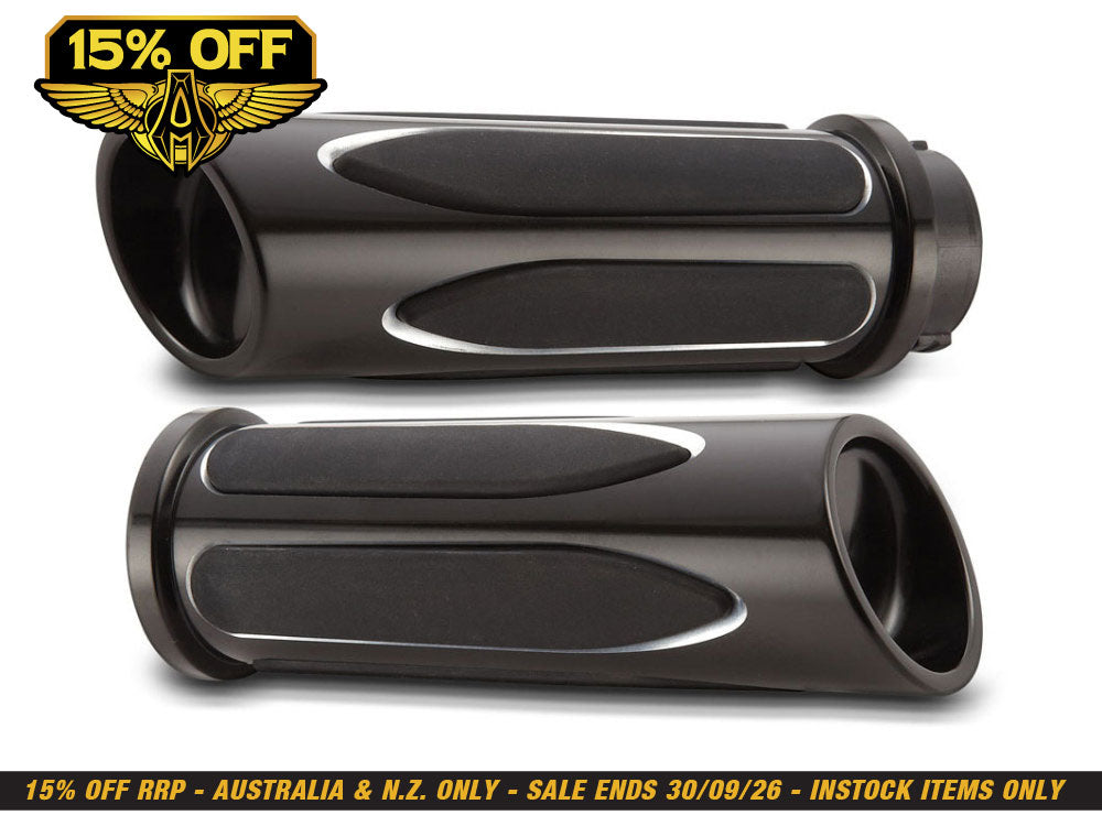 Deep Cut Comfort Handgrips - Black. Fits Big Twin 2008-2024 with Throttle-by-Wire