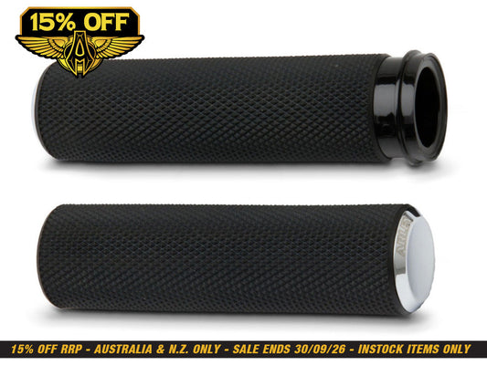 Knurled Fusion Handgrips - Chrome. Fits Big Twin 2008-2024 with Throttle-by-Wire