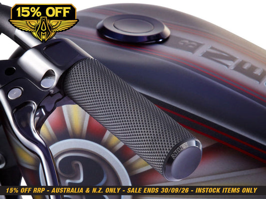 Knurled Fusion Handgrips - Black. Fits Big Twin 2008-2024 with Throttle-by-Wire