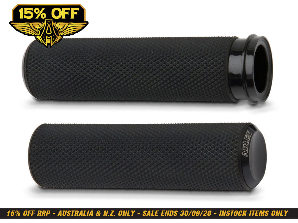 Knurled Fusion Handgrips - Black. Fits Big Twin 2008-2024 with Throttle-by-Wire