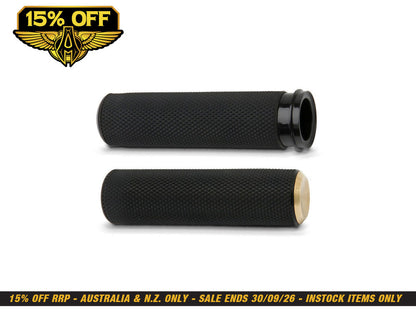 Knurled Fusion Handgrips - Brass. Fits H-D with Throttle Cable.