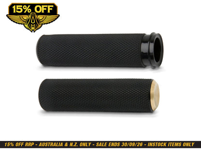 Knurled Fusion Handgrips - Brass. Fits Big Twin 2008-2024 with Throttle-by-Wire