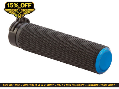 Knurled Fusion Handgrips - Blue. Fits Big Twin 2008-2024 with Throttle-by-Wire