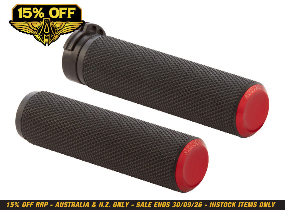 Knurled Fusion Handgrips - Red. Fits Big Twin 2008-2024 with Throttle-by-Wire