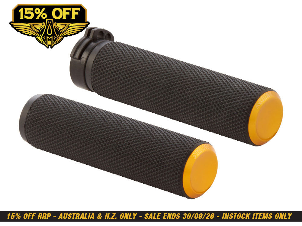 Knurled Fusion Handgrips - Gold. Fits Big Twin 2008-2024 with Throttle-by-Wire