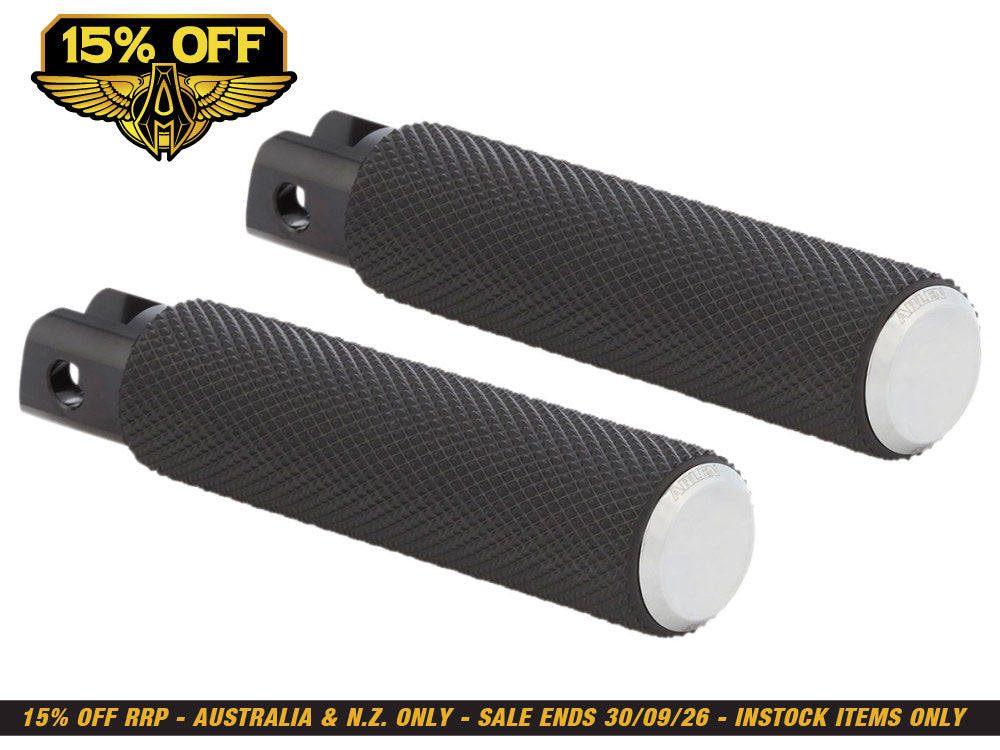 Knurled Fusion Footpegs - Chrome. Fits Softail 2018up Front Rider