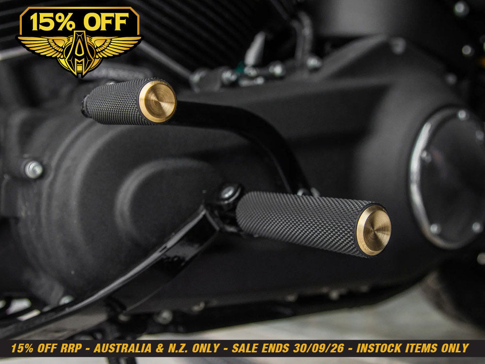 Knurled Fusion Footpegs - Brass. Fits Softail 2018up Front Rider