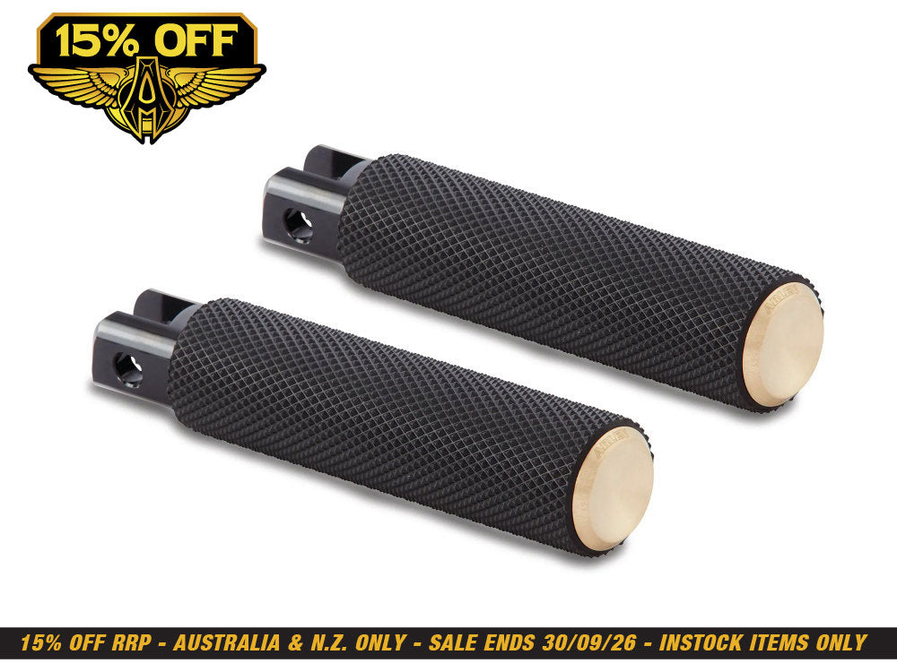 Knurled Fusion Footpegs - Brass. Fits Softail 2018up Front Rider