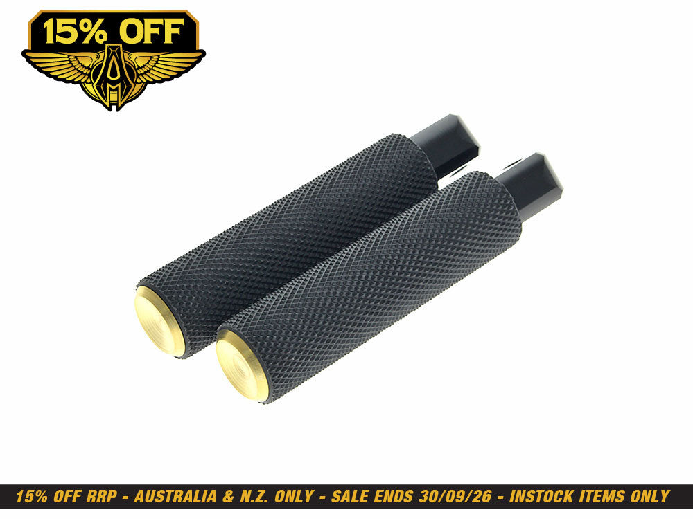 Knurled Fusion Footpegs - Brass. Fits Softail 2018up Rear Passenger.