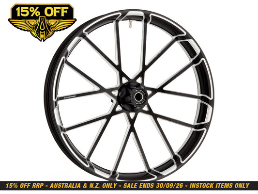 18in. x 5-1/2in. ProCross Front Wheel with Hub - Black. Fits Fat Bob 2018-2024