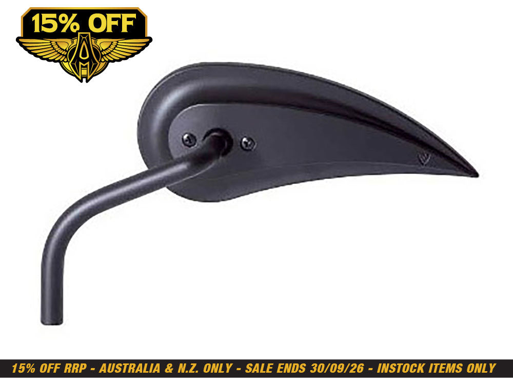 Rad III Teardrop Mirror with Steel Stem - Black. Fits Left.