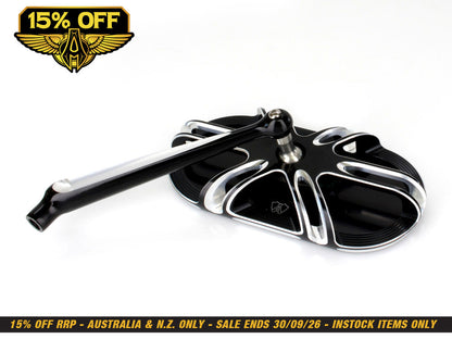 Deep Cut Caged Series Mirror - Black. Fits Left.