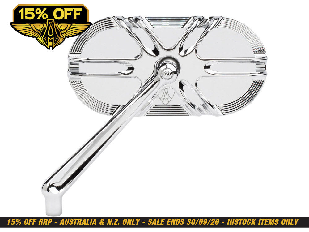 Deep Cut Caged Series Mirror - Chrome. Fits Left.