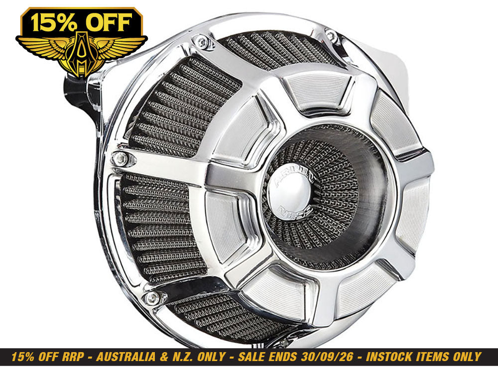 Beveled Air Cleaner Kit - Chrome. Fits Softail 2000-2015, Dyna 1999-2017, Touring 1999-2007 with CV Carb or Cable Operated Delphi EFI
