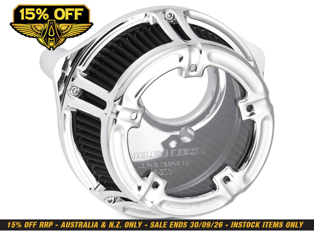 Method Air Cleaner Kit Chrome. Fits Softail 2000-2015, Dyna 1999-2017, Touring 1999-2007 with CV Carb or Cable Operated Delphi EFI