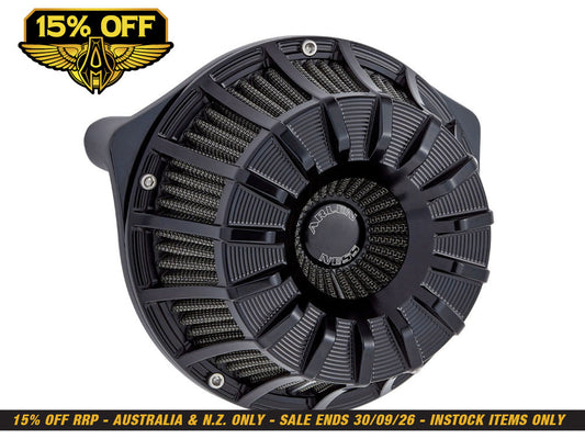 15-Spoke Air Cleaner Kit - Black. Fits Softail 2000-2015, Dyna 1999-2017, Touring 1999-2007 with CV Carb or Cable Operated Delphi EFI