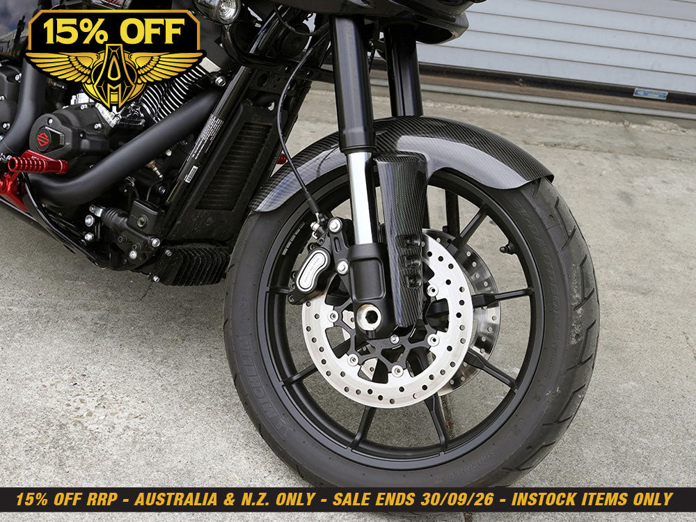 Qualifier Carbon Front Fender - Gloss Finish. Fits Softail Low Rider S 2020up & Low Rider ST 2022up with 19in. or 21in. front Wheel
