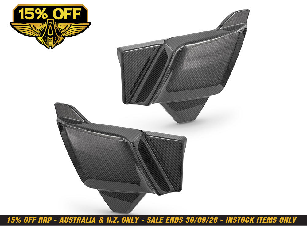 Carbon Side Covers - Gloss Finish. Fits CVO Touring 2023up, Street Glide & Road Glide 2024up, Touring 2025up