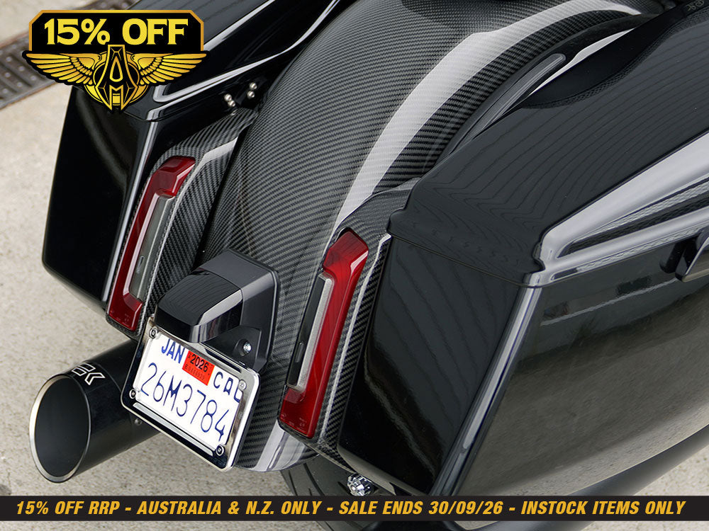 Carbon Rear Light Pods - Gloss Finish. Fits CVO Touring 2023up, Street Glide & Road Glide 2024up, Touring 2025up